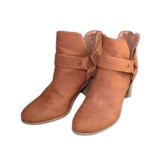 WomensAnkle Bootie Size 7 Cowgirl Vegan Brown Faux Suede Stacked Heel Boots